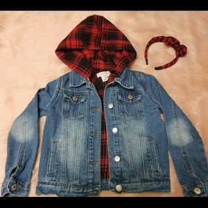 Soho Blue Denim Jacket with Plaid Cotton Lining, Hoodie and Headband for…
